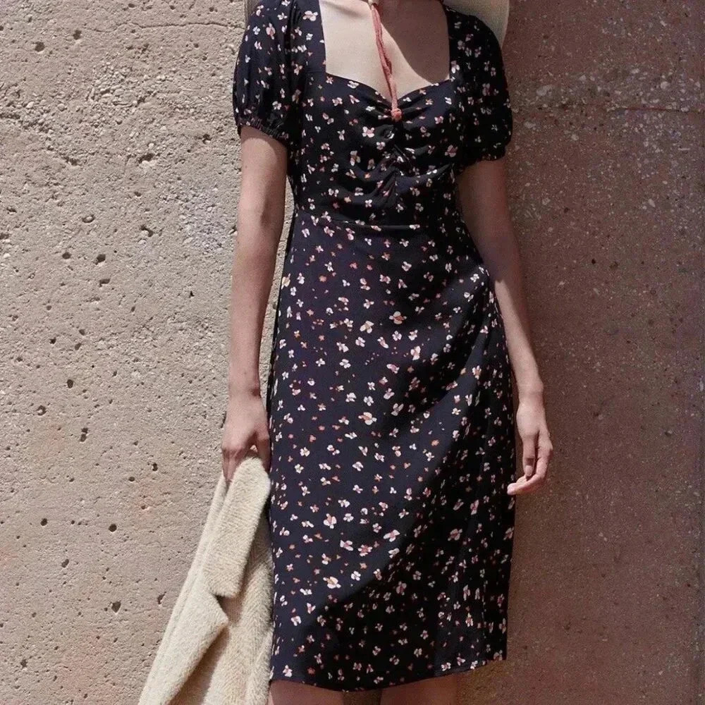 Sanctuary Size 2 Floral Tie Waist Midi Dress Cottagecore Romantic Ruffle